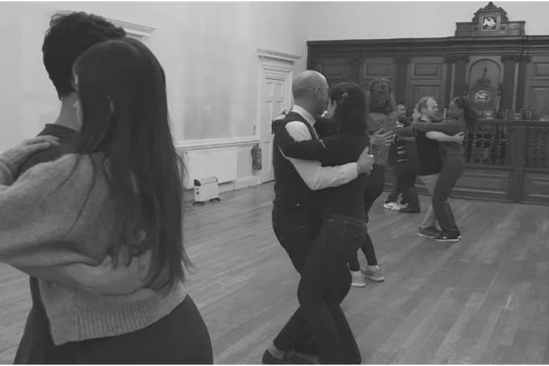 Footwork of dancing couple